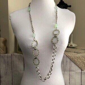 Chain Link Necklace Beads & Rhinestone Circle Accents